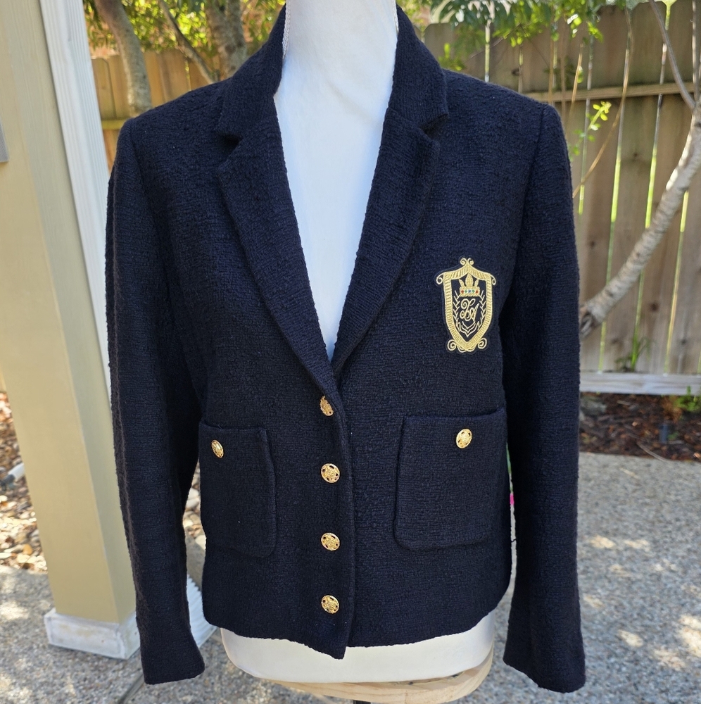 Nwot Zara Tweed Black Blazer Textured Patch Pocket Emblem Gold ButtonsCropped L - Picture 3 of 15